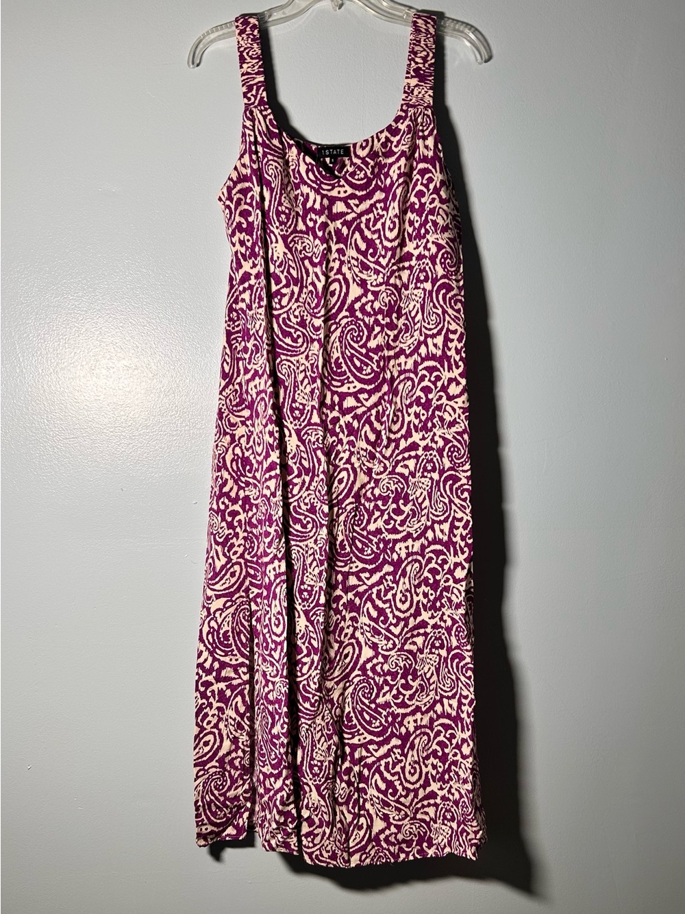 1. STATE Purple and Cream Paisley Sundress